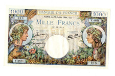 FRANCE 1000 FRANCS 20/07/1944 COMMERCE ET INDUSTRIE FAY39 P96a QUASI NEUF/AU-UNC