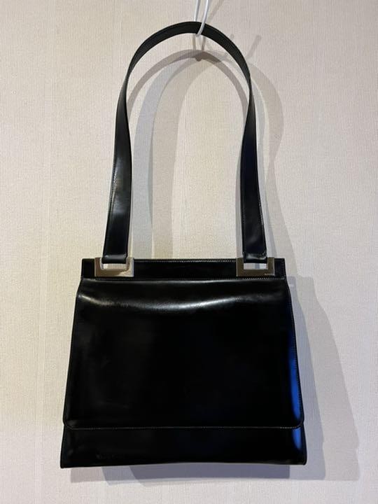 GUCCI One Shoulder Bag Tote Logo Black Leather  DDU