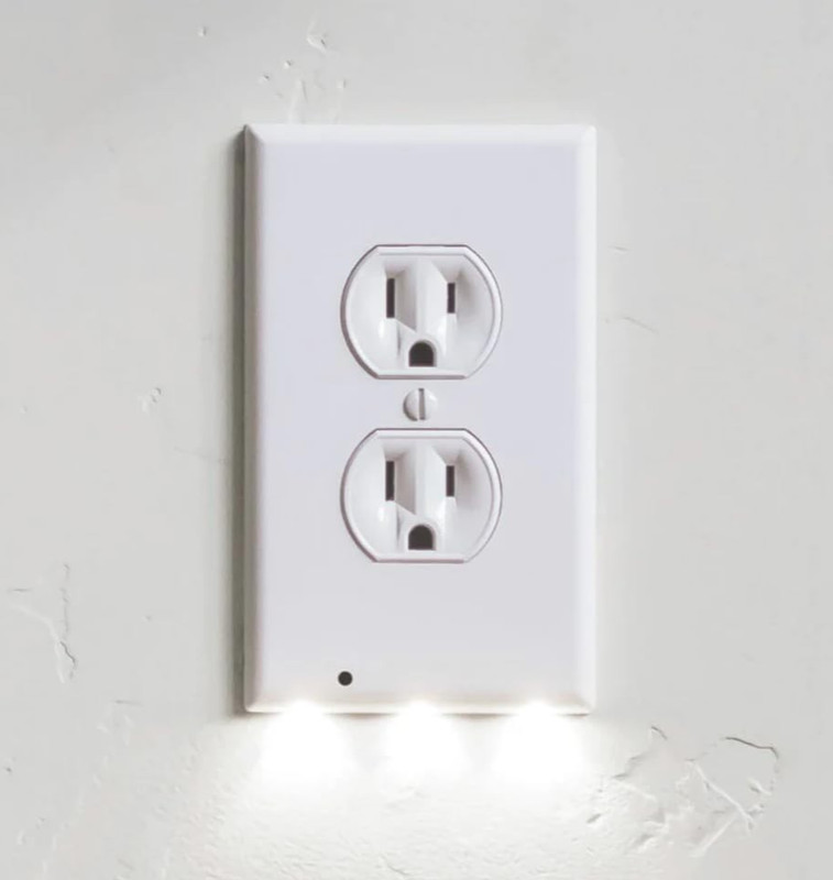 LED Night Light Duplex White Electrical Outlet Wall Plate Ships Free