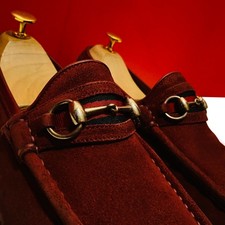 $949.00 !! GUCCI RARE TF  LUXURY MEN BURGUNDY SUEDE LOAFERS SHOES EURO SIZE 40 E