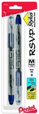 Pentel Rsvp Stylus Ballpoint Pen, Medium Line, Blue Ink, Pack of 2 BK91LBP2C 