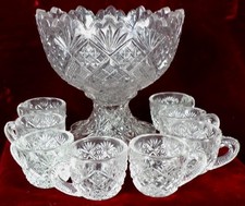 Westmoreland Thumbelina Toy Punch Bowl Set 8 Cups 301 Flattened Diamond Sunburst