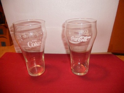 Coke A Cola Clear Vintage  Glasses White Lettering Set of 2