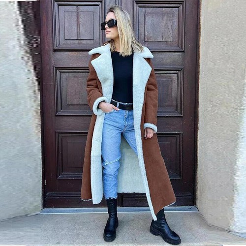 Double-sided Fur Leather Long Women Belt Lambswool Long Sleeve Coat Winter Warm - Picture 29 of 33