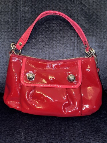 Coach Poppy One Shoulder Bag Patent Leather 2Way Red EUC