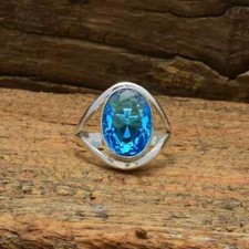 Blue Topaz Ring 925 Sterling Silver Handmade Lovely Dainty Ring All Size R154