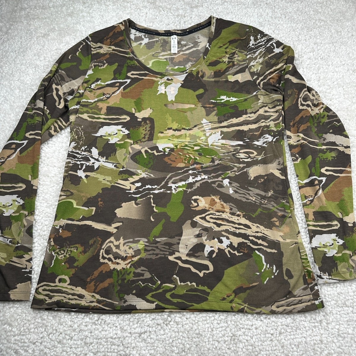 Under Armour Shirt Womens XL Green Camo Long Sleeve Active