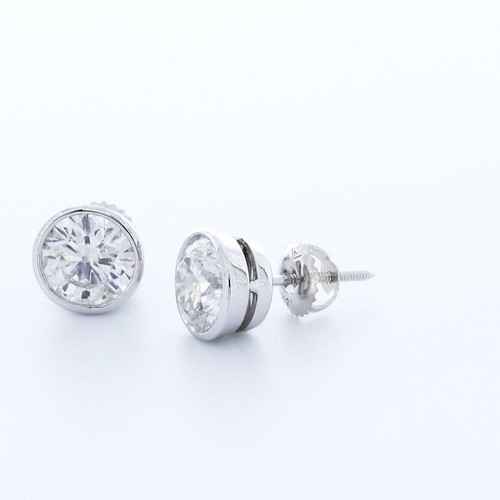 2.05ct E SI1 Round Earth Mined Certified Diamonds Yellow Gold Classic Earrings - Picture 2 of 12