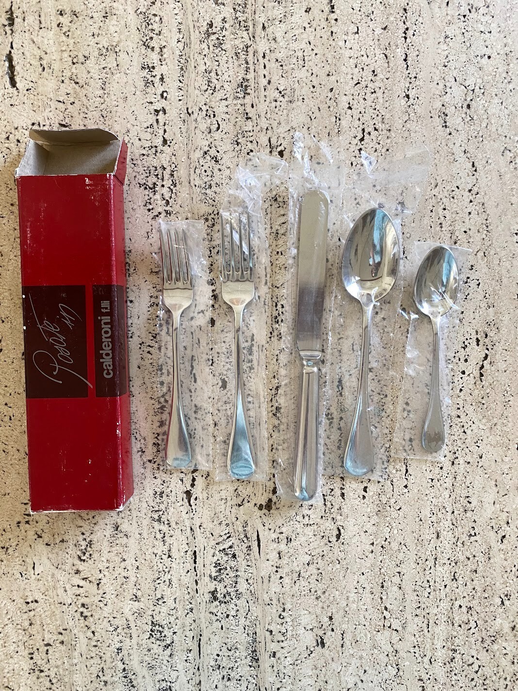 Calderoni BORROMEO Stainless Silverware Flatware 5 piece set in box