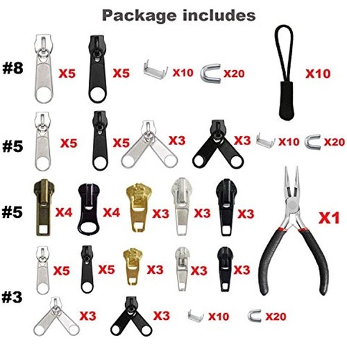 169PC Zip Slider Replacement Repair Kit /Zipper Install Pliers For Bags Jacket## - 第 4/8 張圖片