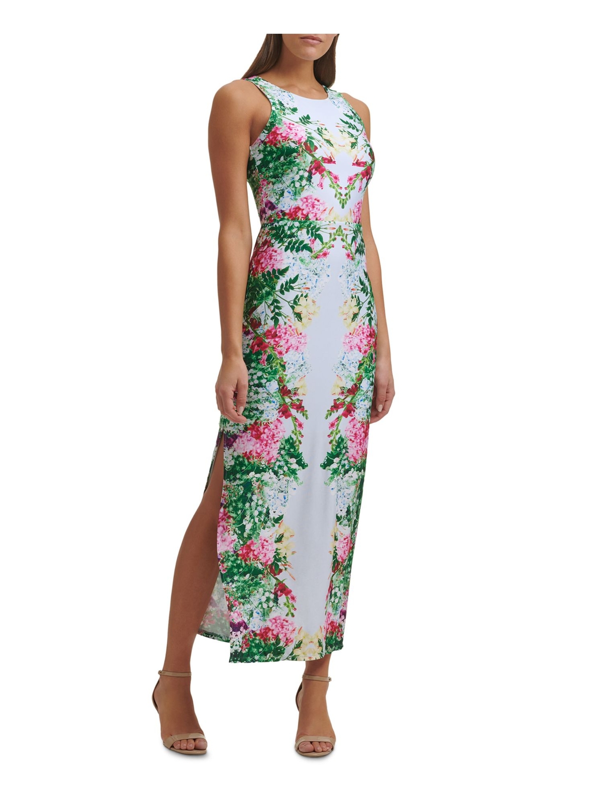 GUESS Womens Light Blue Jersey-knit Sleeveless Crew Neck Maxi Evening Dress 4