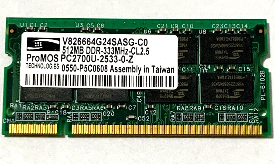 ProMOS  SO-Dimm  Memory  512Mb  DDR-333MHZ  PC2700S for  Laptop  IBM FRU 31P9833 - Image 2 of 3