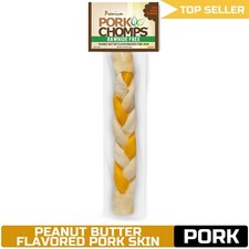 Pork Chomps 10" Peanut Butter Flavored Dog Chew - Roasted Pork Skin, 1 Count