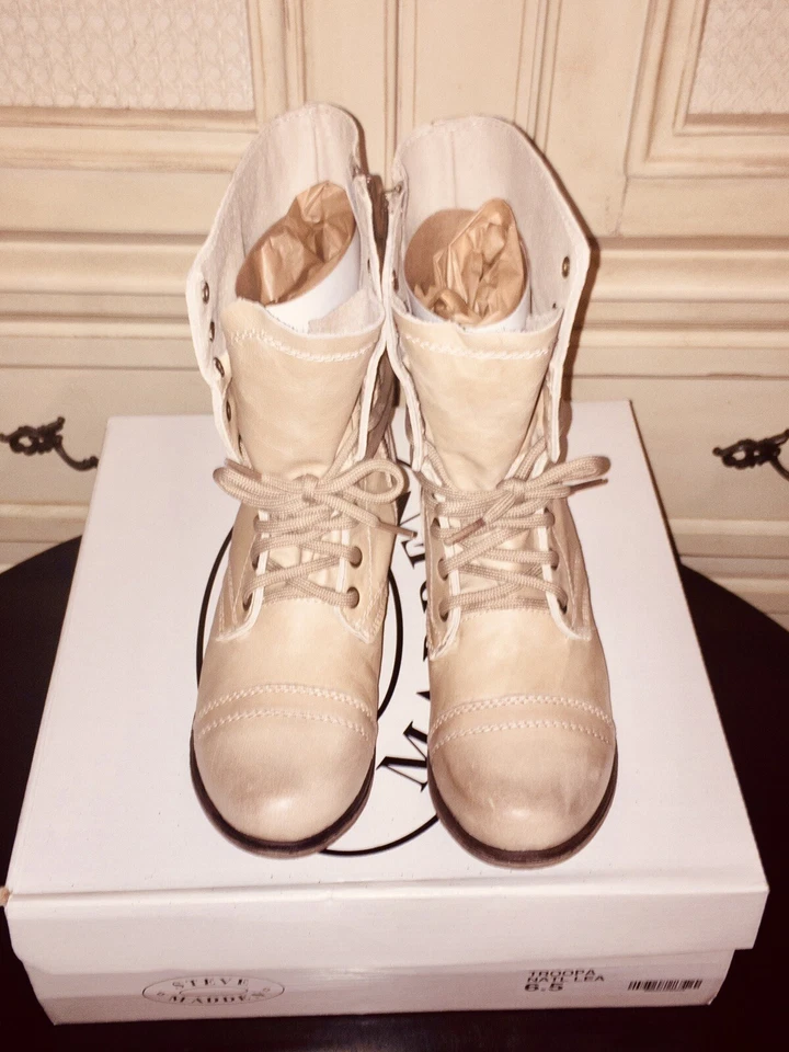 全新 Steve Madden TROOPA Combat Granny 靴子 天然皮革 蕾丝 ZiP 尺码 6.5M 37 — 第 4/4 张图片