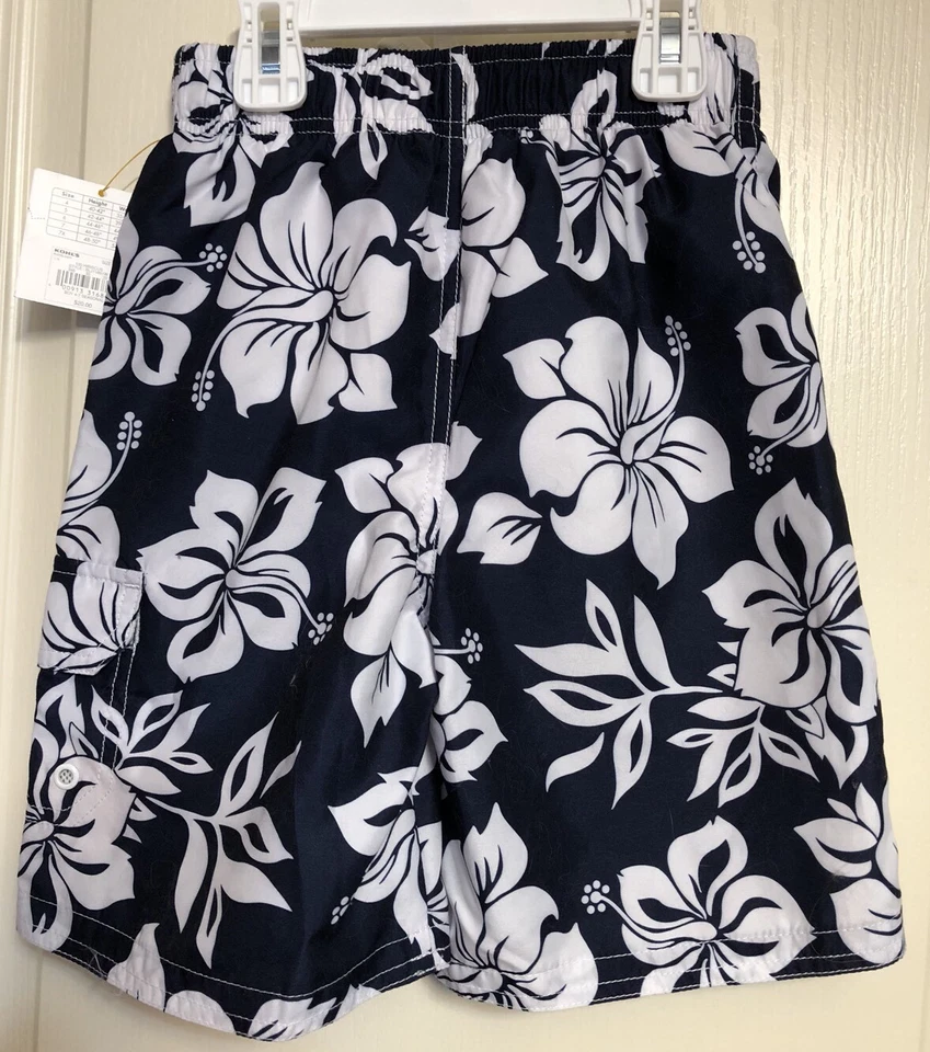 Bañador corto Jumping Beans para niños talla 5 6 regular azul marino hawaiano floral nuevo con etiquetas Foto 2 de 4