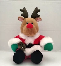 Stuffins 1994 Red Nose Reindeer 10" Plush Sitting Holding Bell Christmas Vintage