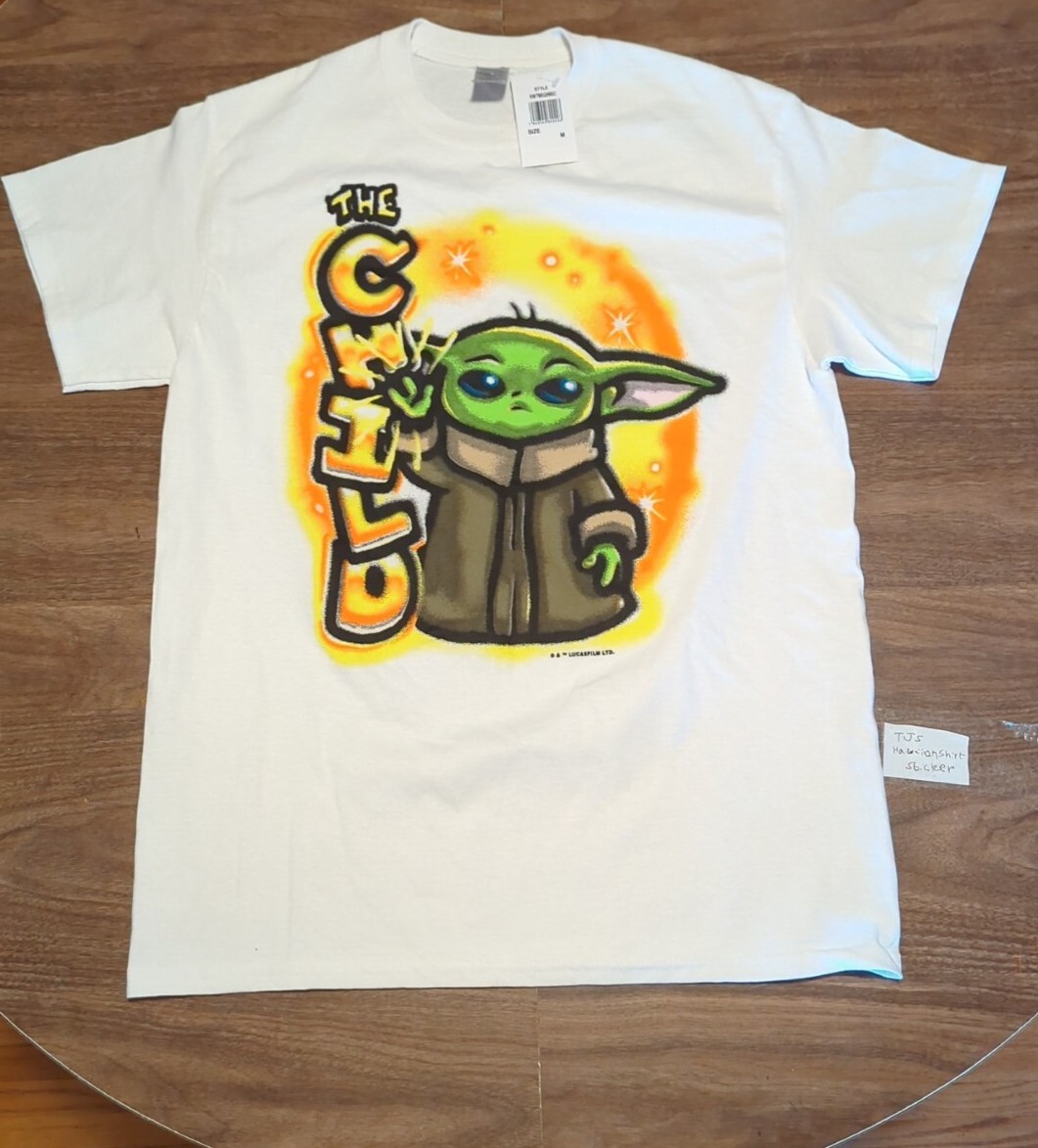 The Child Grogu Baby Yoda Star Wars Mandalorian Graffiti Art M White T-shirt
