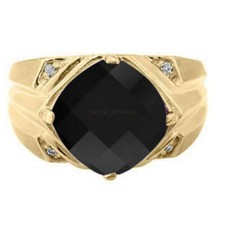 Natural Black Onyx Gemstone with Gold Plated 925 Sterling Silver Ring 1266