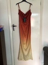 Pretty Little Thing Orange Satin Ombré Maxi Dress 6 BNWT