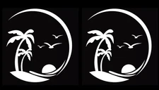 Beach Palm Trees and Birds Two 5.5" White Vinyl Decals Car Truck Windows laptop