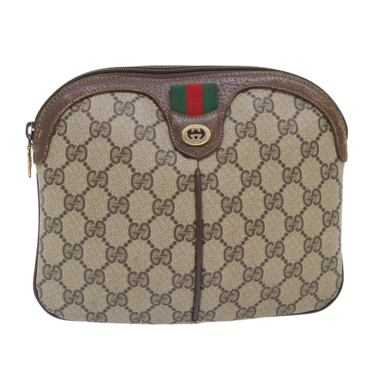 GUCCI GG Canvas Web Sherry Line Shoulder Bag PVC Leather GUCCI GG Canvas Web Sherry Line Shoulder Bag PVC Leather