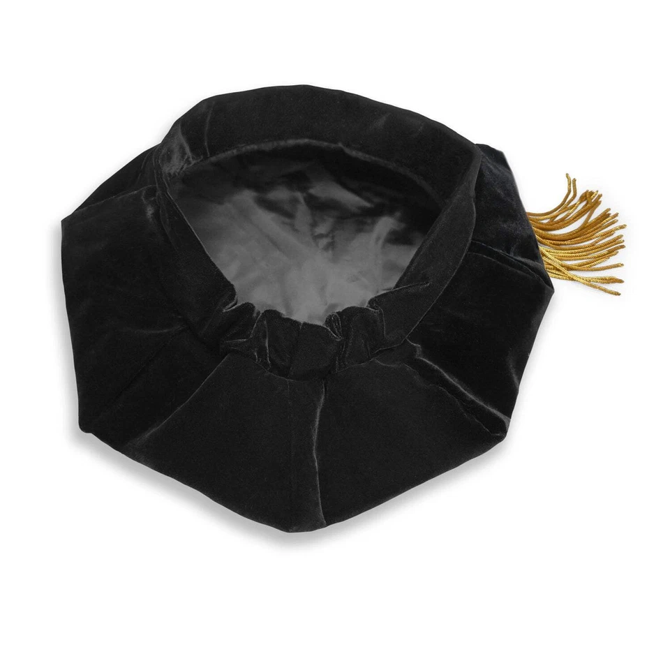 Tam doctoral de terciopelo graduación Endea con ocho lados y taza de lingotes dorados Foto 3 de 4