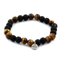 Armband Perlen Tigerauge + Schwarz Onyx Matt 8 Mm. Made In Frankreich