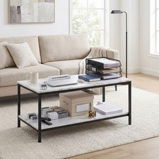 Two-Tier Industrial Wood Coffee Table with Storage