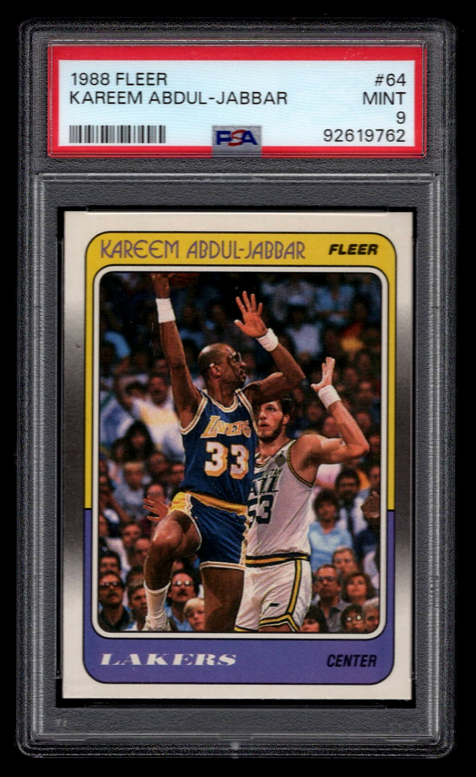 KAREEM ABDUL-JABBAR 1988 FLEER BASKETBALL CARD #64 PSA 9 MINT HOF NBA  LAKERS