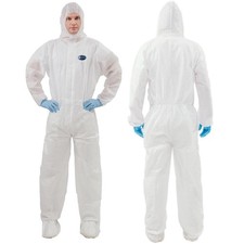 Protective Overalls Disposable Coveralls, Front Zipper Elastic Waistband Cu...