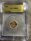 1999 $5 American Gold Eagle 1/10 Oz Gold MS69 ICG
