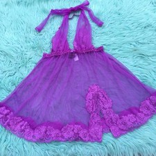 Fredericks Of Hollywood Lace Halter Chemise Nightgown Purple Size Small