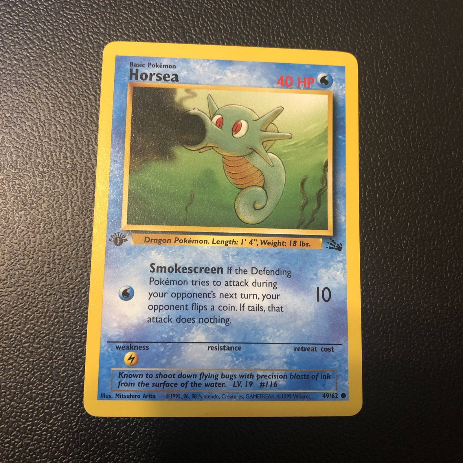 Horsea 49/62 Fossil 1st First Edition Pokémon Card In Mint Condition