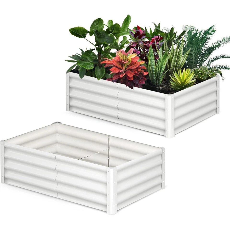 2PCS Metal Planter Box Galvanized Raised Garden Bed Set 6x3x1ft Patio Kit White - Image 2 of 4
