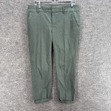 Loft Dress Pants Women 10 Gray Mid Rise Pleated Cuffed Straight Cotton Casual