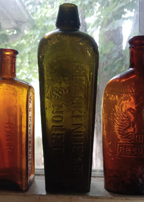 BLANKENHEYM & NOLET 1880s APPLIED LIP OLIVE GREEN 9 1/2'''' CASE GIN BOTTLE