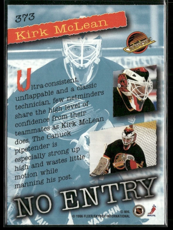 1995-96 FLEER ULTRA NO ENTRY KIRK MCLEAN VANCOUVER CANUCKS #373 - Image 2 of 3