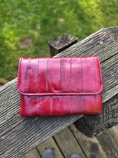 Vintage Red Eel Skin Coin Purse Wallet Pouch Soft Korea