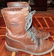 Woman's Chippewa Kiltie Fringe Western Brown Boots Cowgirl Size 7M Made in USA