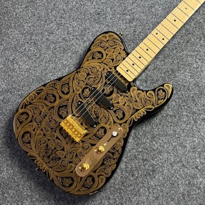 21 Frets Noir avec guitare électrique Paisley Or
