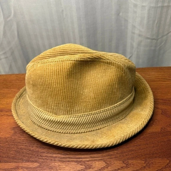 Vintage United Hatters Corduroy Fedora Tan Hat size 7 3/8 retro grandpa core - Image 4 of 4