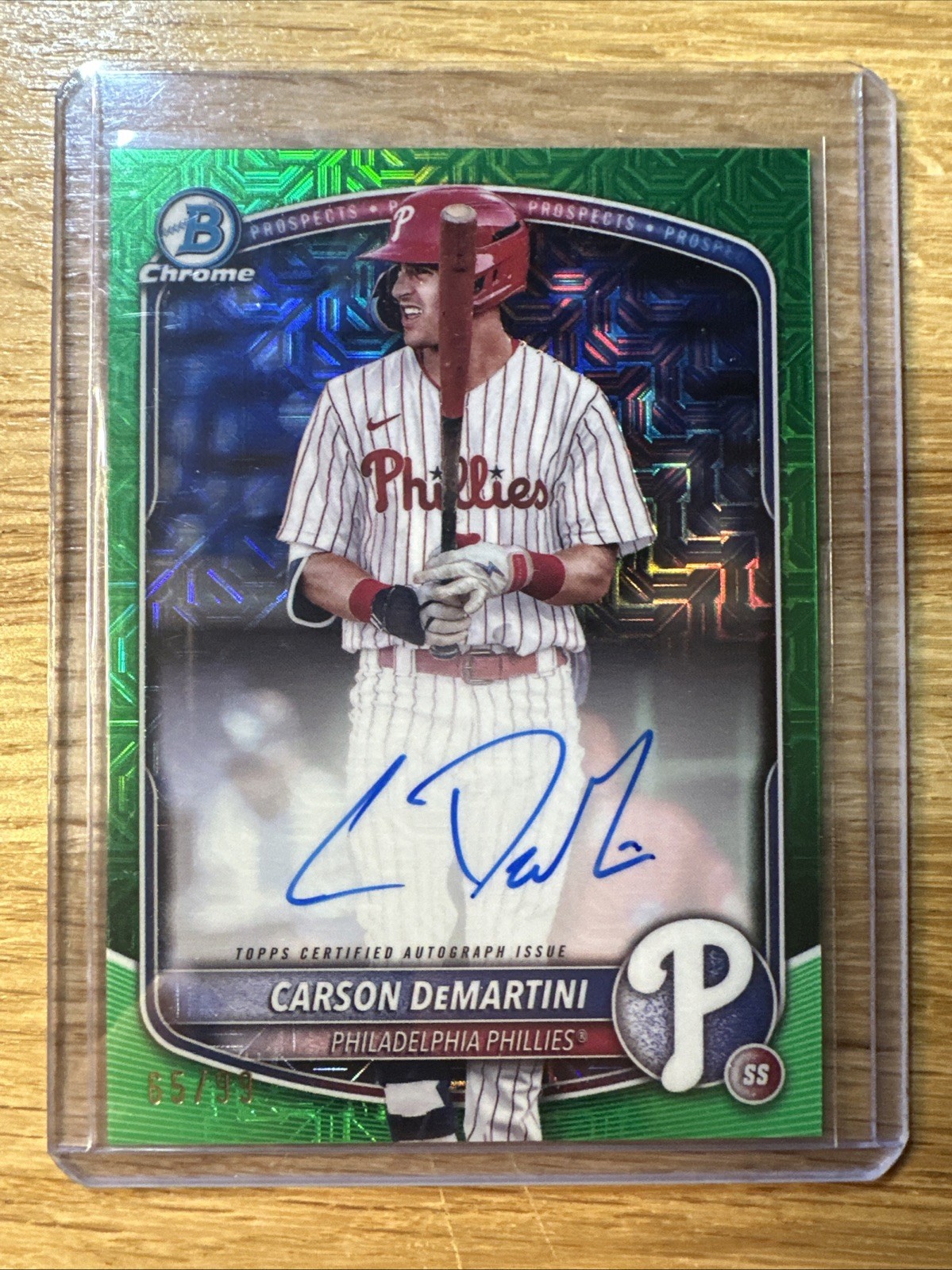 2025 Bowman Chrome Carson DeMartini Green Mojo Auto /99 Phillies