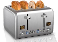 4 Slice Stainless Toaster - Color LCD Display, 7 Shade Settings, 1.5'' Wide S...