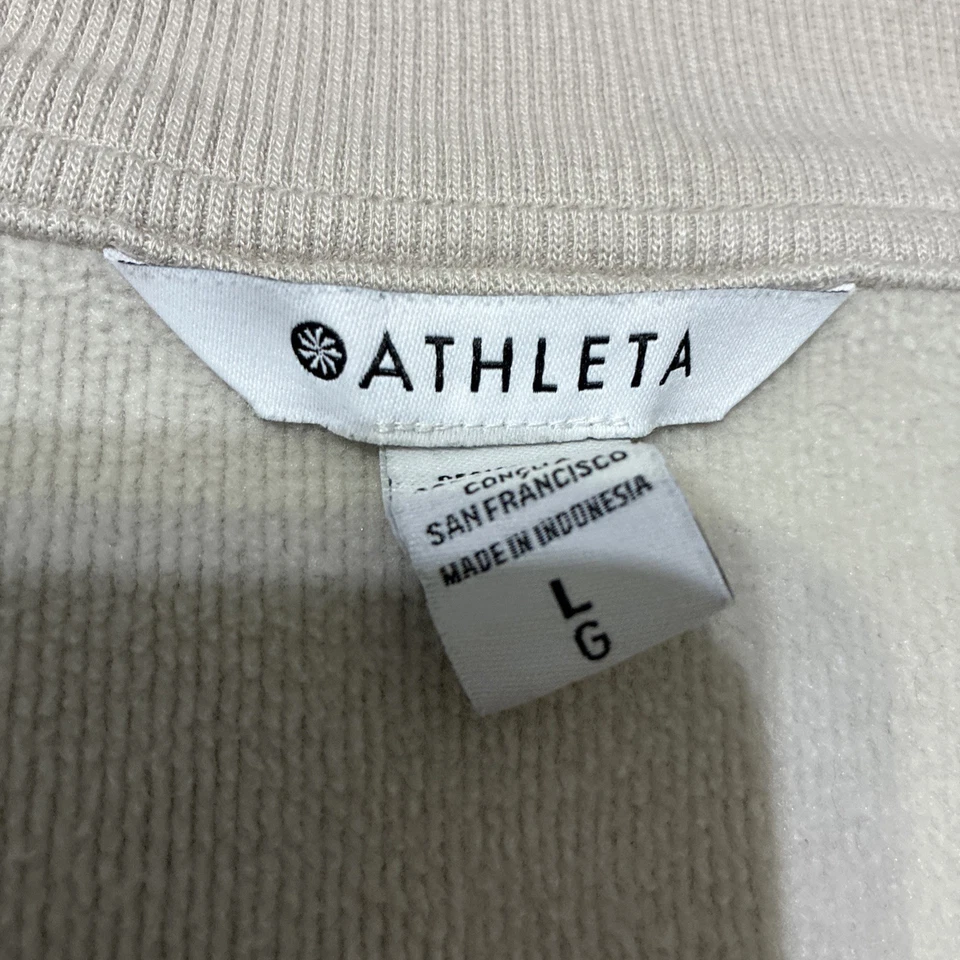 Athleta 大号 Forever Fleece 1/4 拉链运动衫面霜白色 — 第 2/4 张图片