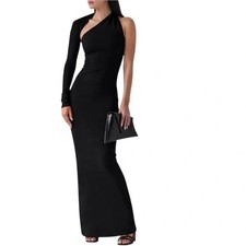 Marcella Women Dress Size XXL Black Ponte One Sleeve Manhattan Cocktail Gown