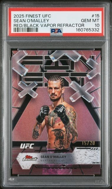 2025 TOPPS FINEST UFC #15 SEAN O'MALLEY RED/BLACK VAPOR REFRACTOR 15/20 PSA 10