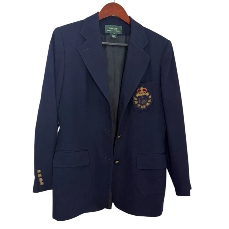 Lauren Ralph Lauren женский блейзер размер 10 темно-синий шерсть золотые пуговицы герб логотип США - Изображение 4 из 4