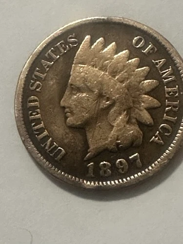 1897 Indian Head One Cent Penny Coin VF Condition, Philadelphia Mint