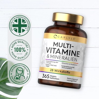 Multivitamin Tabletten Hochdosiert mit 28 Vitamine & Mineralien | 365 Vegane Stk