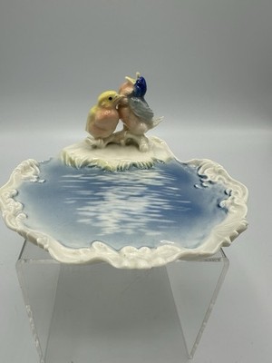 Karl Ens Volkstedt Vtg Birds /Pond Trinket Dish Porcelain  Germany Hand Painted